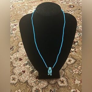 Native American TURQUOISE HAND CARVED BEAR Heishi Bead NECKLACE VINTAGE 22”